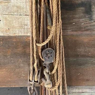 Antique Pulley Wheels with Original Rope 