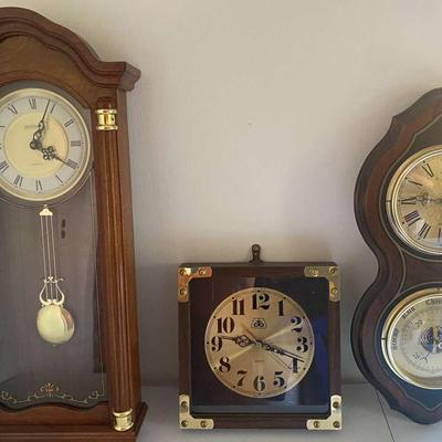 Lot of (3) Westminster Chiming Clock, Bulova Barometer Weather Station & Wall Clock 