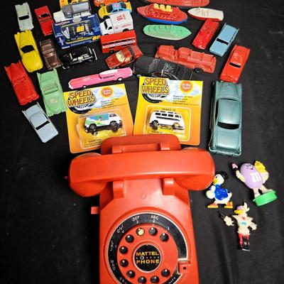 Vintage Metal & Plastic cars, Mattel phone, & more