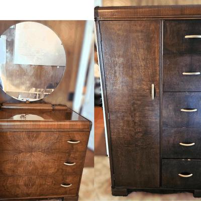 Art Deco Waterfall Dresser & Armoire