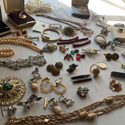 Large Vintage Costume Jewelry Lot - Cameo, Perfume Ring, Necklaces, Earrings, Cufflinks & MORE!!