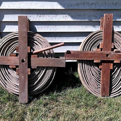 Antique Wooden Fire Hose Holders With Hoses (2)