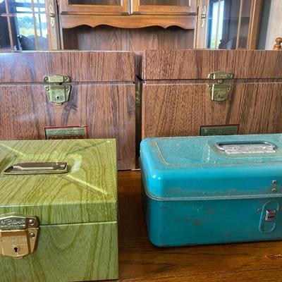 Vintage Porta File Metal Storage Boxes with Key (3) and (1) Blue Metal Storage Box 