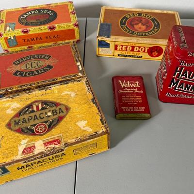 Vintage Cigar Boxes And Metal Tobacco Boxes
