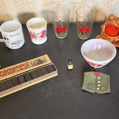 John Deere Napkin Holder, Davy Crocket Glasses, Vintage Dominos, And More!