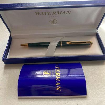 Vintage NEW Waterman Ink Pen - Includes Original Box & Paperwork - Green Marbled with Gold 
