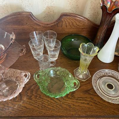 Vintage Collectible Glass Lot - Includes Pink Depression, Fenton Vases, White, Clear & Green 