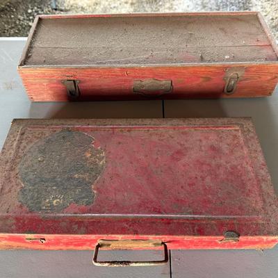 2 Small Vintage Tool Boxes With Contents Including Gilbert Big Boy Tool Chest 