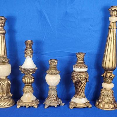 Gold-Tone Marble Accent Candle Holders (5)