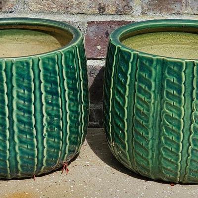 Green Glazed Ceramic Planters (2)