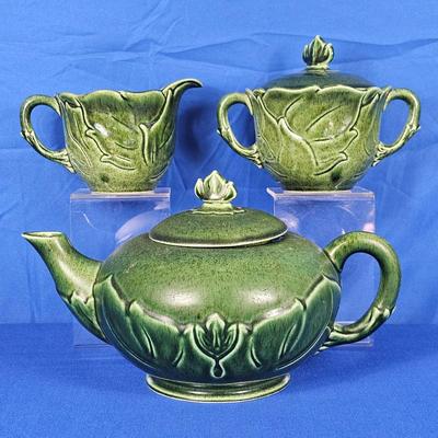 Steubenville Woodfield 'Tropical Green' Teapot (1), Creamer (1) + Lidded Sugar Bowl (1)