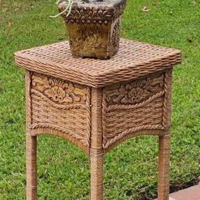Wicker 2-Tier Plant Stand (1), Artificial Plant (1) + Clay Pot (1)