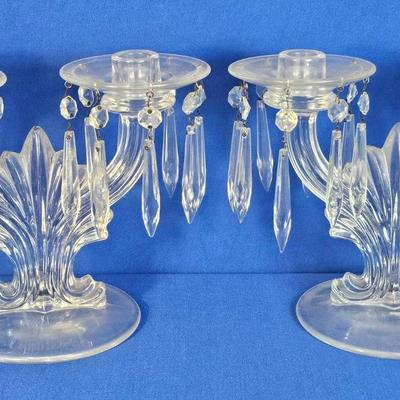 Fostoria Baroque 2-Light Candelabra W/Hanging Prisms (2)
