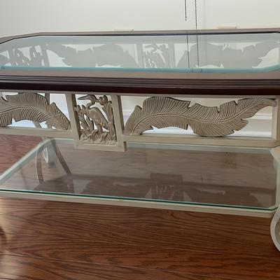 Wood & Iron Coffee Table W/Glass Inserts