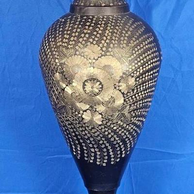 Large Etched Brass Floor Vase