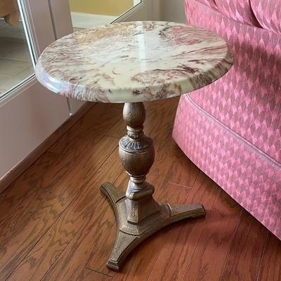 Marble Top Side Table W/Metal Base