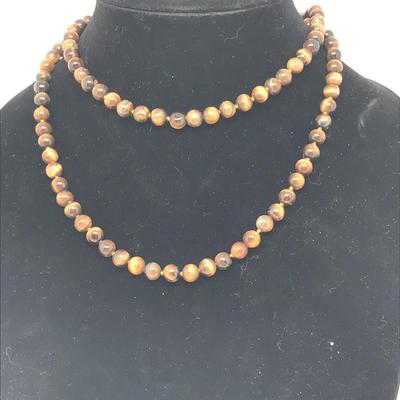 Round Tigers Eye Long Beaded Necklace