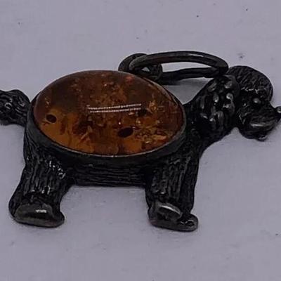 Sterling Silver Amber Dog Pendant Poodle Jelly Belly