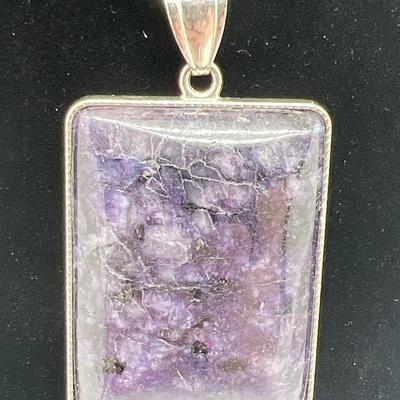 Large Purple Stone Pendant Necklace 34 inches