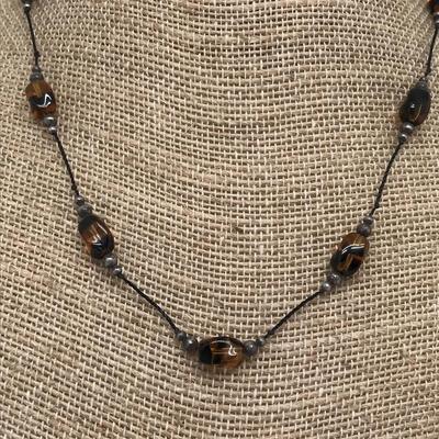 Black Brown Bead Necklace Sterling Silver Clasp