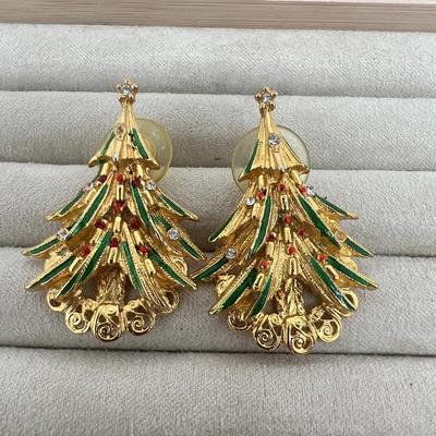 Designer Signed Christmas Tree Earrings 