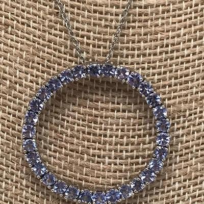 Sterling Silver Purple Rhinestone Infinity Circle Necklace