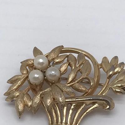 Brook Basket Brooch Faux Pearl Pin