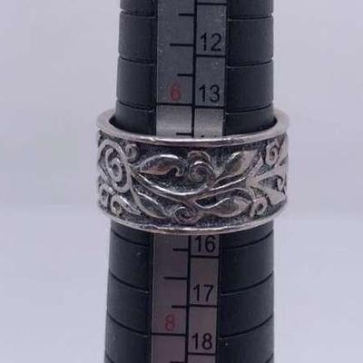 Sterling Silver Ring - John 15:5 Size 7 Embossed Wide Band Vine