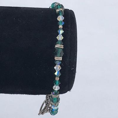 Sterling Silver Apple Charm Green Bead Bracelet