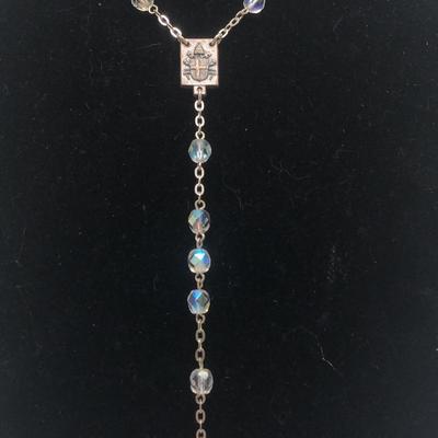 Faceted Bead Rosary Necklace Crucifix 