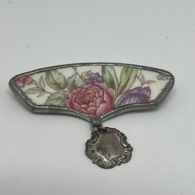 Porcelain Homer Laughlin Brooch Marked 925 Vintage 