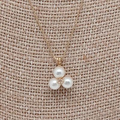 14K Gold Twist Chain Necklace with Pearl and Quartz Pendant 18 inches