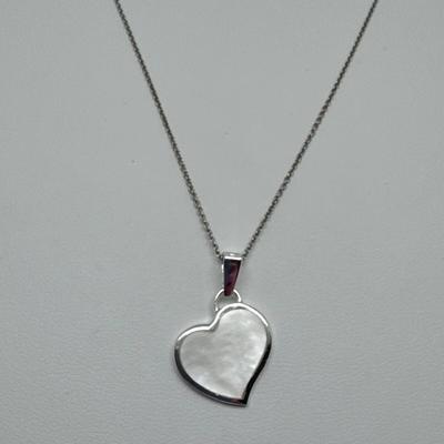 Sterling Mother Of Pearl Heart Necklace 18 inch 925 chain