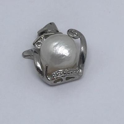 18K Gold Plated Abstract Tea Pot Pendant Large Pearl Center