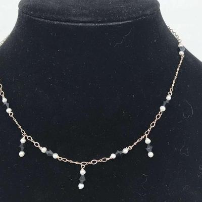Sterling Silver Black White Bead Necklace Simple Minimalist