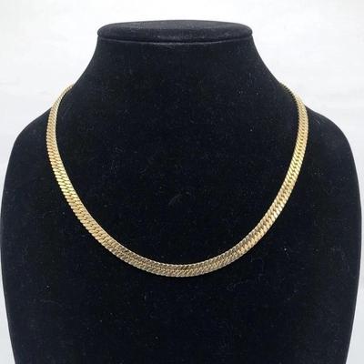 14k Gold Shield Thick Flat Chain Necklace 16 Inches