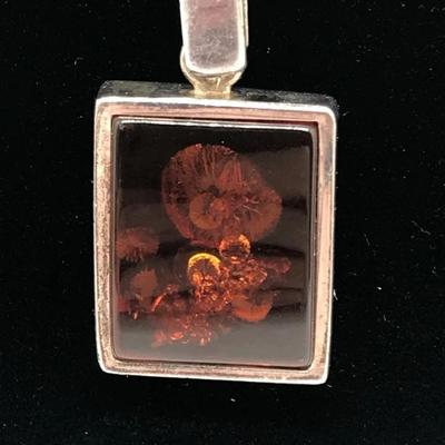 Sterling Silver Amber Chunk Pendant Necklace 24 Inches