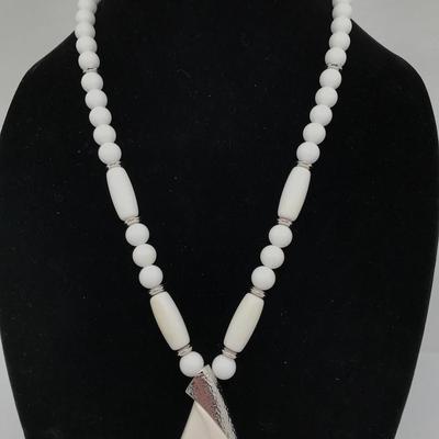Trifari White Bead Pendant Necklace Vintage 