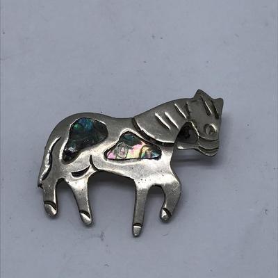 Mexico Abalone Horse Brooch Pin Silver Tone
