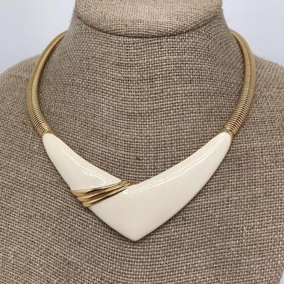 Monet Gold & White Enamel Collar Necklace Vintage