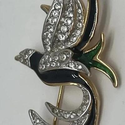 Rhinestone Bird Brooch