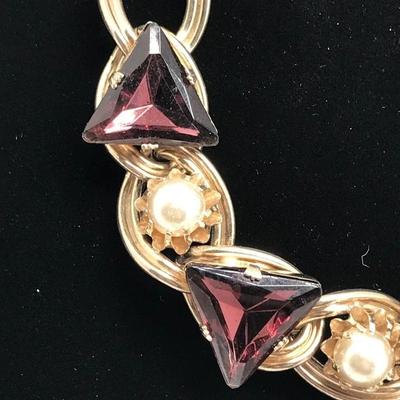 Purple Triangle Faux Pearl Collar Vintage Necklace