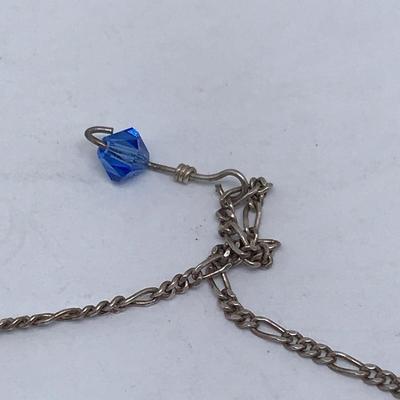 Sterling Silver Figaro Chain Anklet with Blue Bead 10 Inch Long