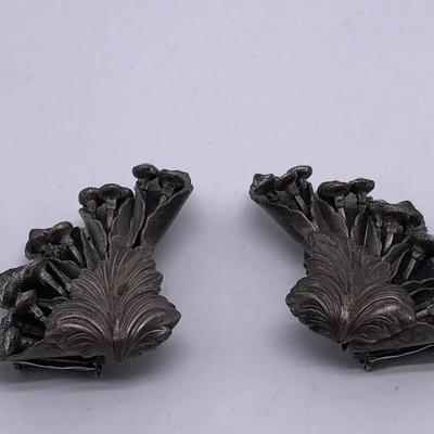 Rhinestone Dress Clips with Flower Leaves Vintage 