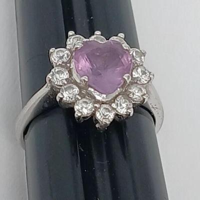 Sterling Silver Purple Amethyst Heart Ring Size 6