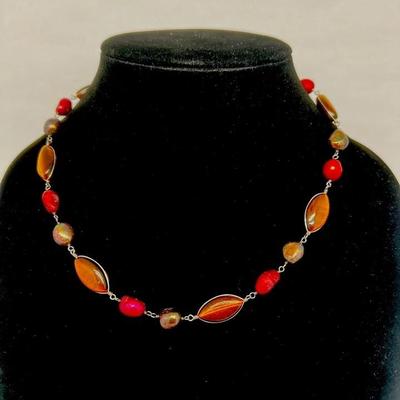 Sterling Silver Stone and Glass Necklace 16 inches