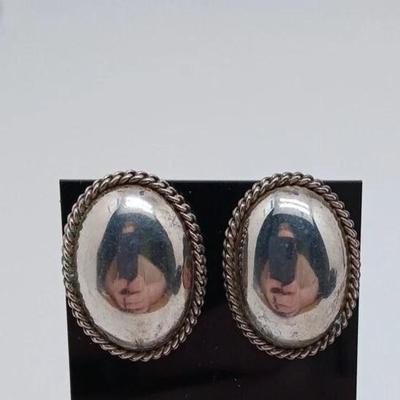 Large Southwest Sterling Silver Oval Stud Earrings Puffy Metal