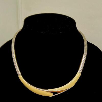 Monet Enamel Collar Necklace 14 inches Silver Tone and White Enamel