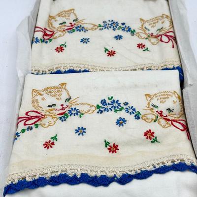 (2) Vintage Embroidered Car Pillowcases 