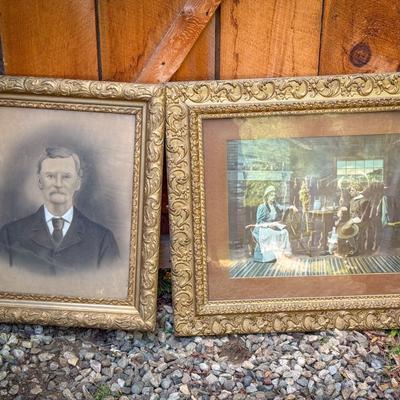 (2) Framed Portrait Prints in Ornate Gold Frames